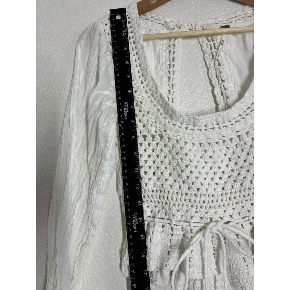 Free People Megan Crochet Top Womens Small White Cropped Bell Sleeve Boho Top